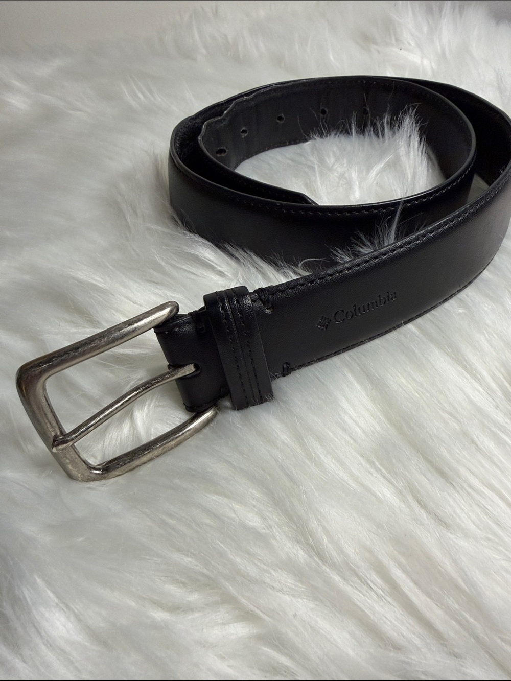 Columbia Black Leather Belt with Silver Buckle